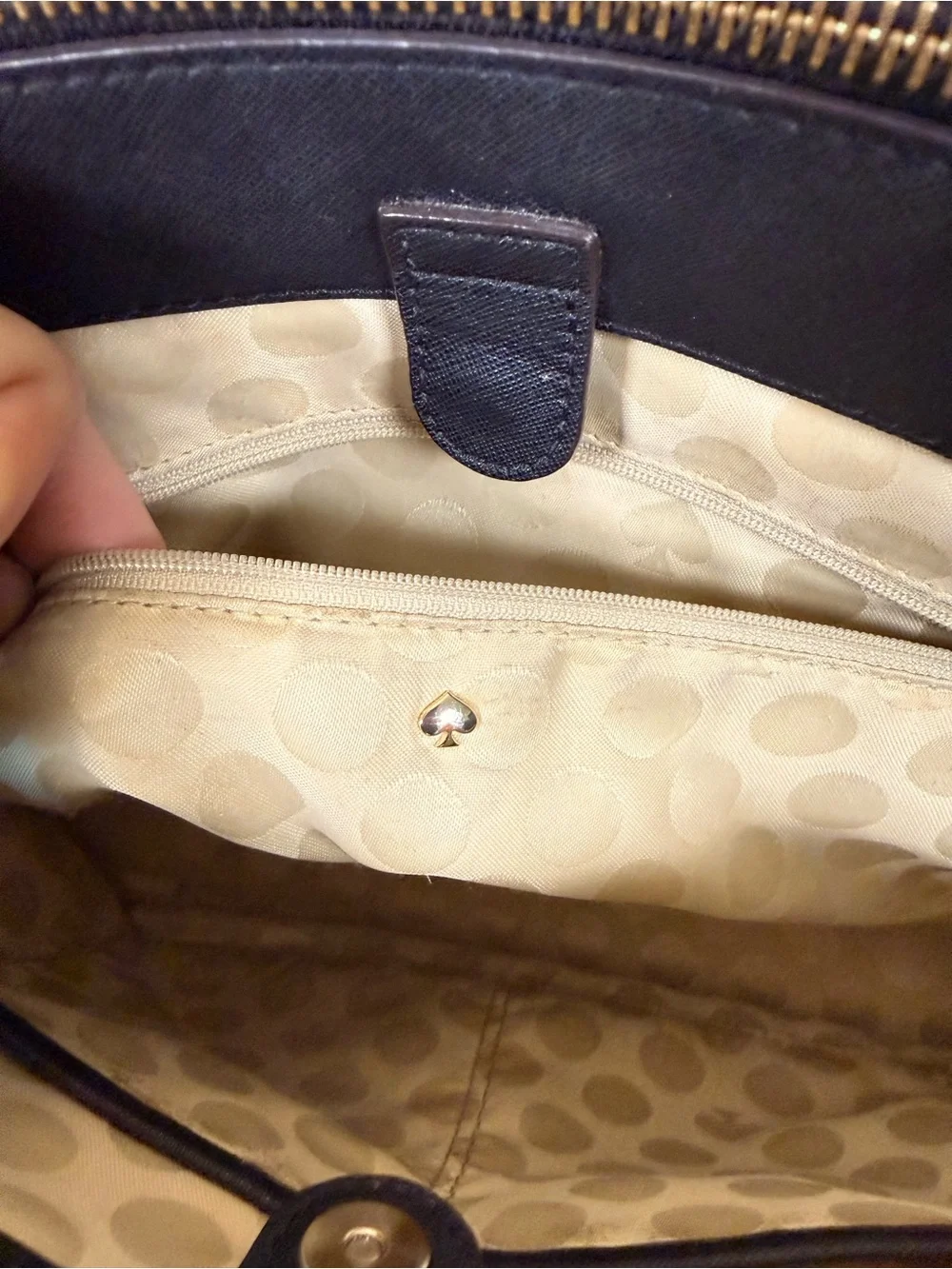 kate spade black leather dome satchel with gold hardware